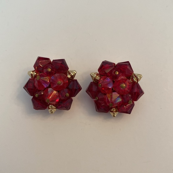 Vintage West Germany Cluster Clip On Earrings - Picture 6 of 6
